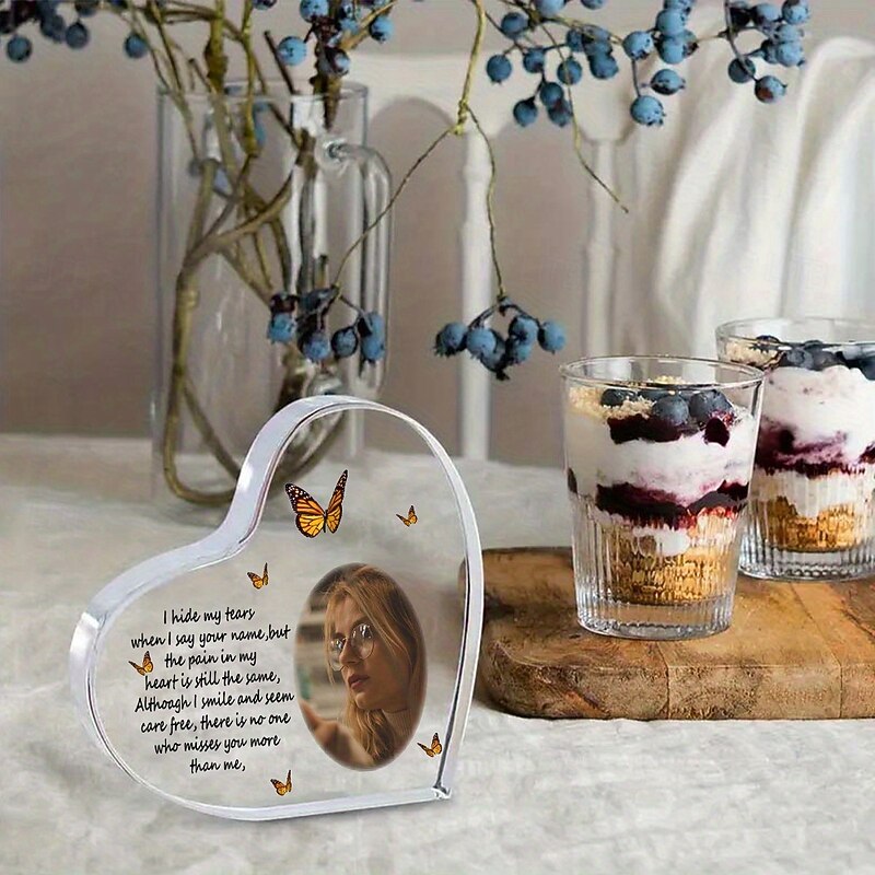 Personalized Memorial Heart Acrylic Plaque with Custom Photo, Sympathy Gift with Quote for Loss of Loved One, Remembrance Keepsake Decor for Family, Friends or Pet4