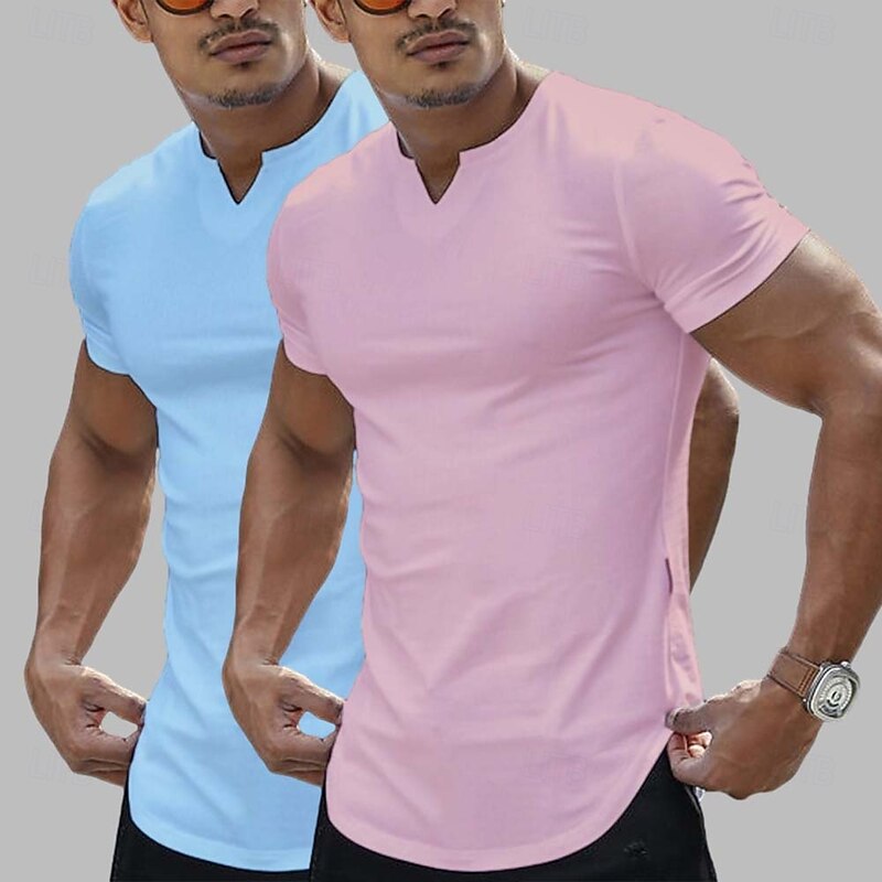 2 Pieces Men's T Shirt Casual Style Short Sleeve V Neck Summer All Seasons Plain Fashion Classic Casual 2 Pack Plain Street Casual Sports White Top Tee for Men3
