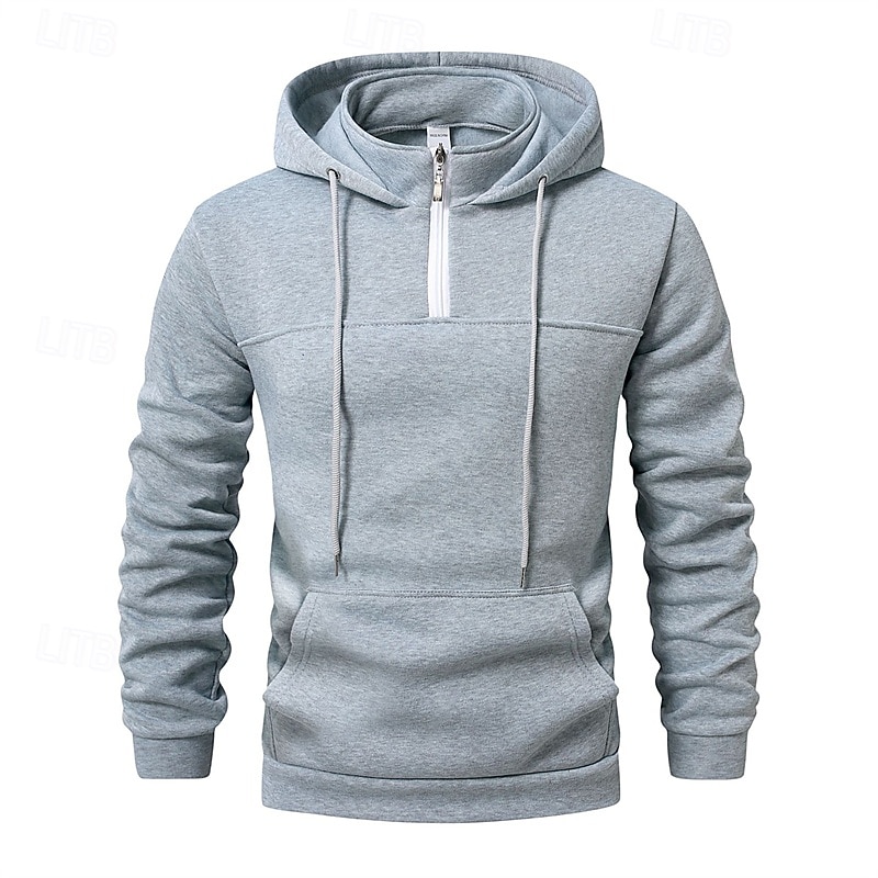 Men's Hoodie Quarter Zip Hoodie Apricot Black Wine Navy Blue Dark Green Hooded Plain Drawstring Quarter Zip Sports & Outdoor Daily Holiday Polyester Streetwear Basic Casual Spring Fall Clothing3