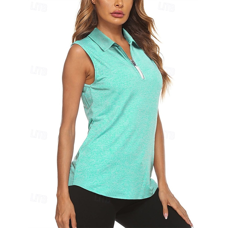 Women's Solid Colored Sport Shirt Golf Polo Shirt Tennis Shirt Sleeveless Zipper High Elasticity Moisture Wicking Breathable Tennis Golf Pickleball Turndown Zip Collar Shirt Top Sky Blue Purple Green3