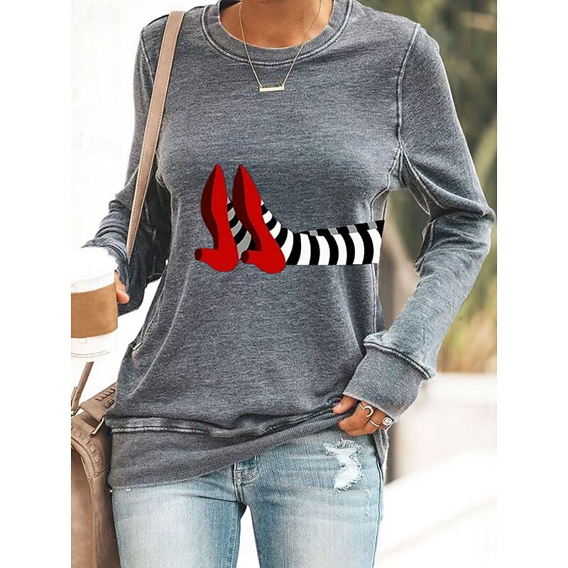 Halloween Women's Pullover Sweatshirt Witch Graphic Casual Long Sleeve Crew Neck Round Neck Regular Tops Street Casual Holiday Print Black Red Blue Green Gray Spring Fall Winter4