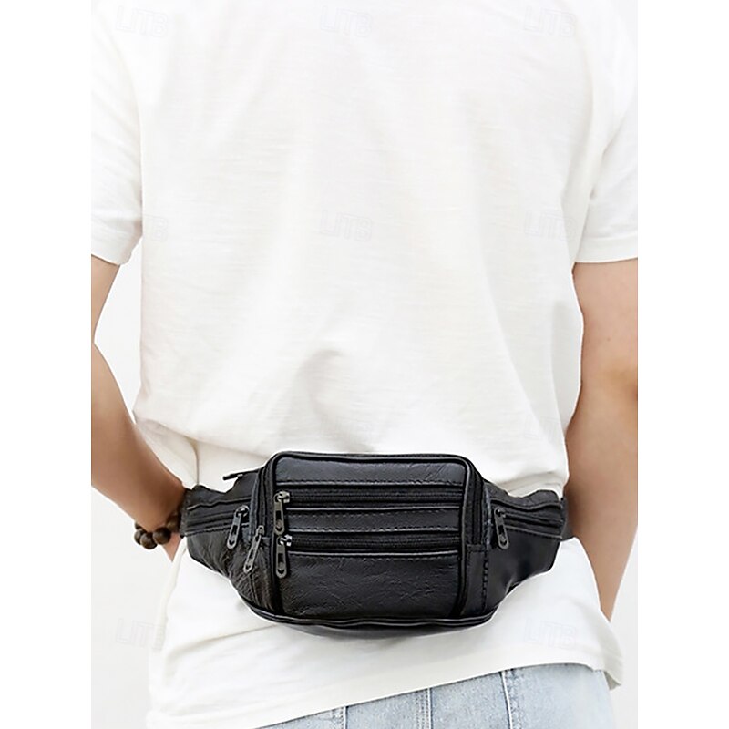 Men's Genuine Leather Waist Bag – Multi-Pocket Crossbody Fanny Pack with Adjustable Strap, Durable Zippers, and Casual Outdoor Style for Travel, Hiking and Daily Use2