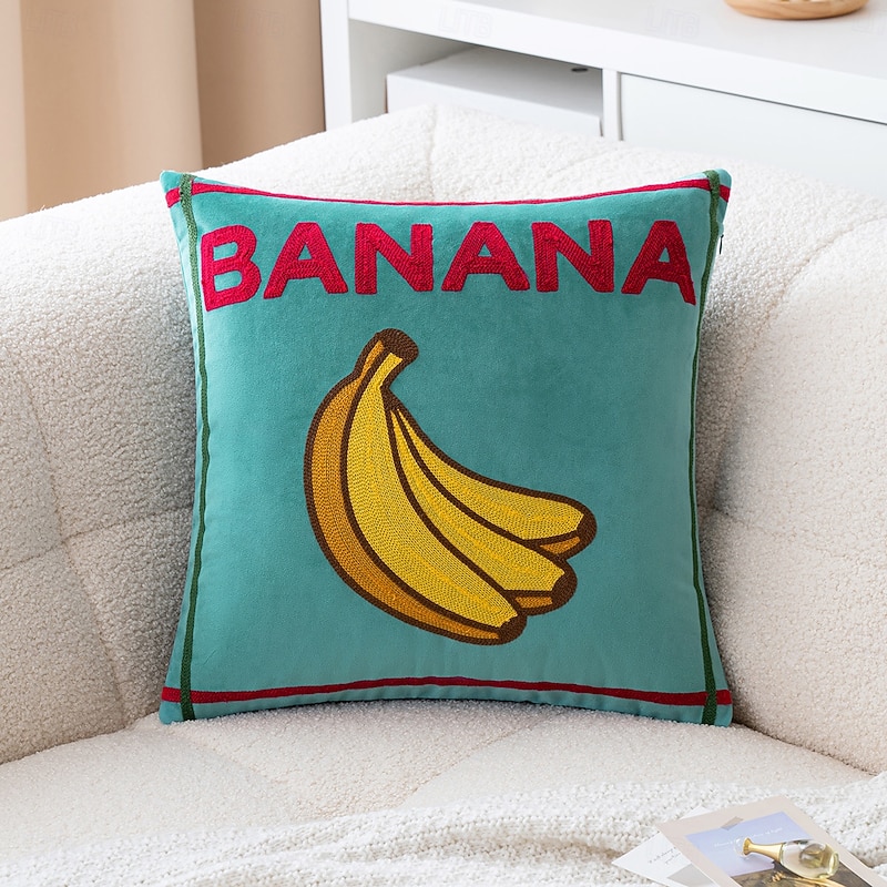 1 pcs Fruit Design Toss Pillow Cover, Embroidery Boho Casual Square Zipper Traditional Classic