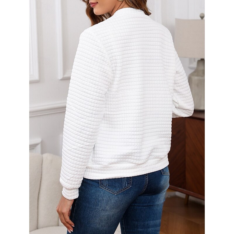 Women's Bomber Jacket Casual Jacket Comfortable Breathable Zipper Pocket Casual Plain Vacation Street Casual Daily Wear Zipper Regular Stand Collar Regular Fit Long Sleeve Outerwear Black White Wine4