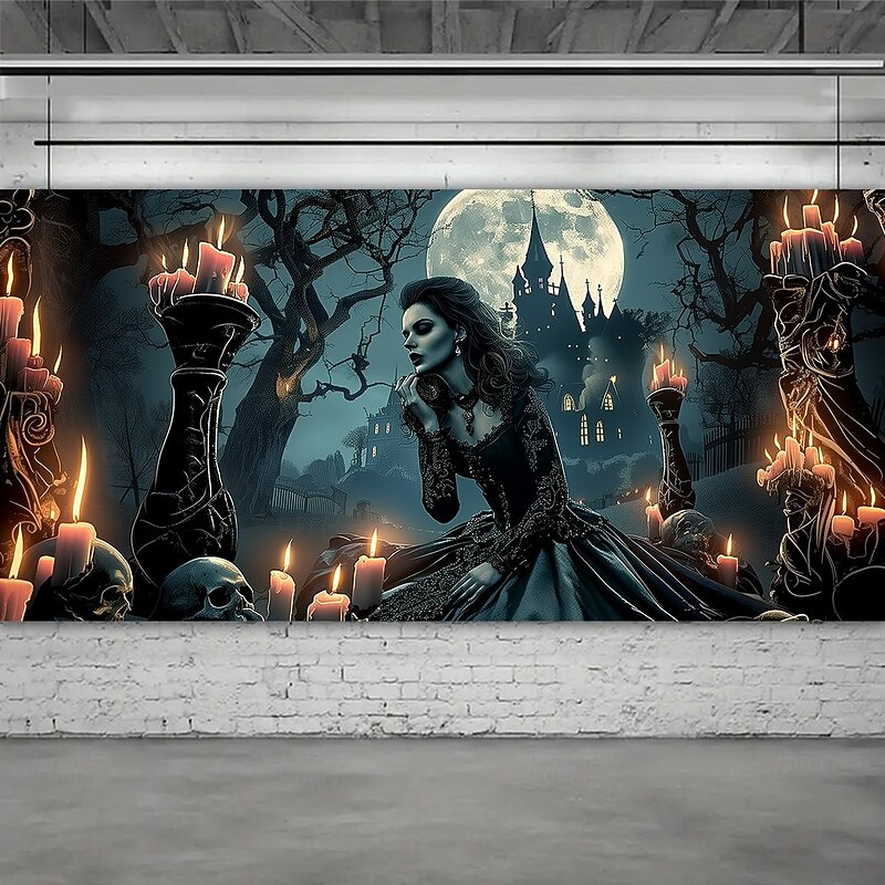 Halloween Garage Door Cover Zombie Bride in Haunted Graveyard Banner, Large Tapestry Backdrop Decoration for Holiday Outdoor Garage Door and Home Wall, 2025 Halloween Decorations2