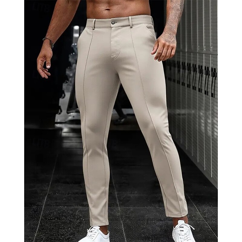 Men's Dress Pants Skinny Trousers Chinos Pocket Buttons Plain Comfort Formal Party Work Fashion Classic Style Black Dark Blue Micro-elastic4