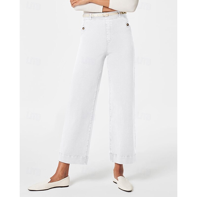 Women's Slacks Straight Streetwear Casual Full Length Natural Plain Pocket Comfy Vacation Street Dark-Gray Black White Army Green Fall Regular Fit4