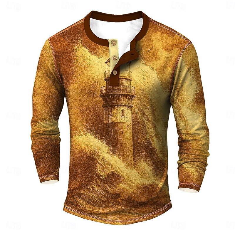 Men's Graphic Vintage Henley Shirt Tee Long Sleeve Vintage Fashion Designer Outdoor Casual Daily Spring &  Fall All Seasons Dark Brown Navy Blue Green Light Grey Henley Henley T-Shirt3