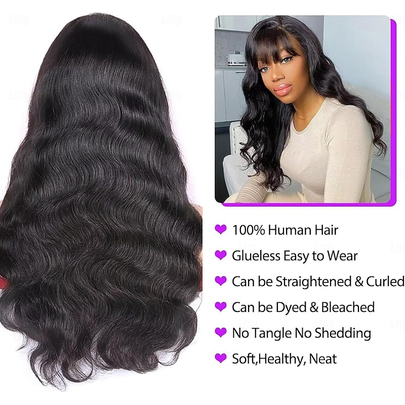 Body Wave Wigs with Bangs Human Hair Wig for Black Women Natural Color Brazilian Virgin Hair None Lace Wigs Glueless Machine Made WigHuman Hair3