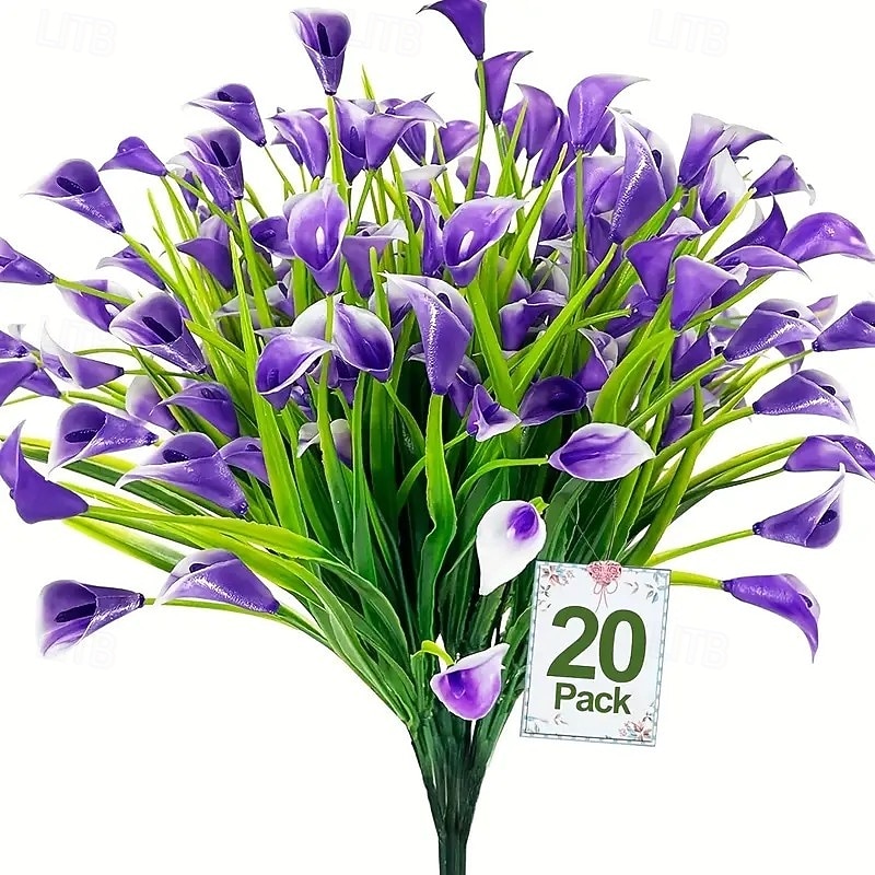20-Pack Outdoor Artificial Kara Lilies, UV-Protected Plastic Fake Flowers for Garden, Porch, Courtyard, Office, Window Frame, Desktop, and Home Decoration – Summer Floral Arrangements4
