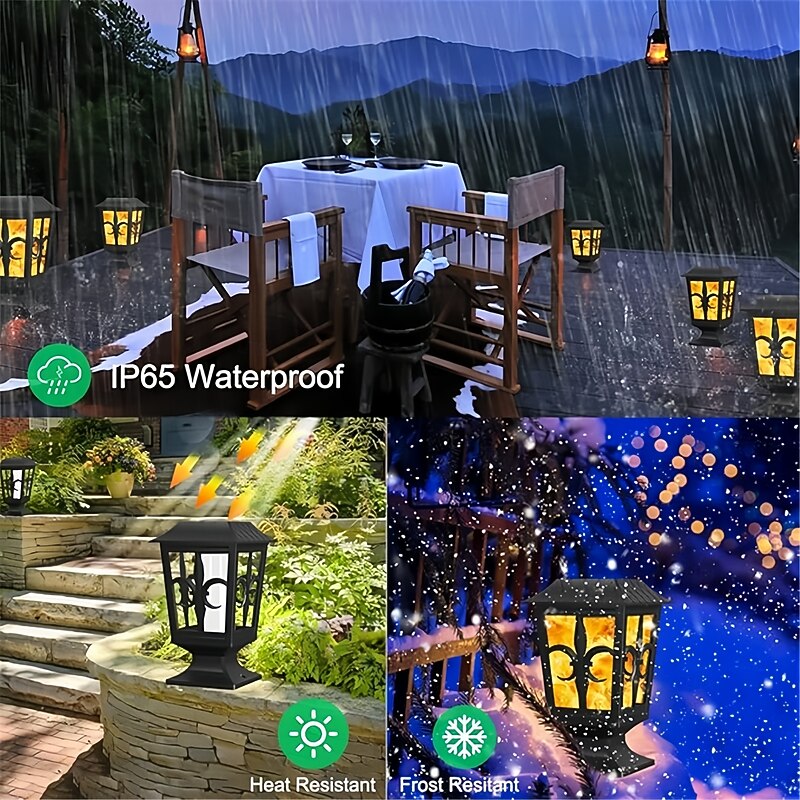 1pc Solar Post LightFlickering Flame Post Cap LED Lamp Solar Powered 2 Modes Waterproof Lighting for Outdoor Deck Fence 4X4 5X5 6X6 Post Top Pathway Garden Patio Yard Decoration3