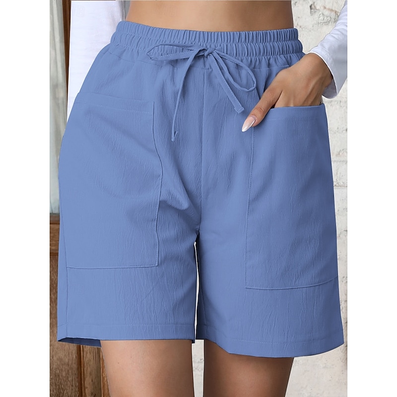Women's Chinos Shorts Basic Casual Short High Waist Plain Pocket Elastic Waistband Comfy Soft Comfortable Stretchy Outdoor Street Apricot White Pink Blue Summer Spring Regular Fit