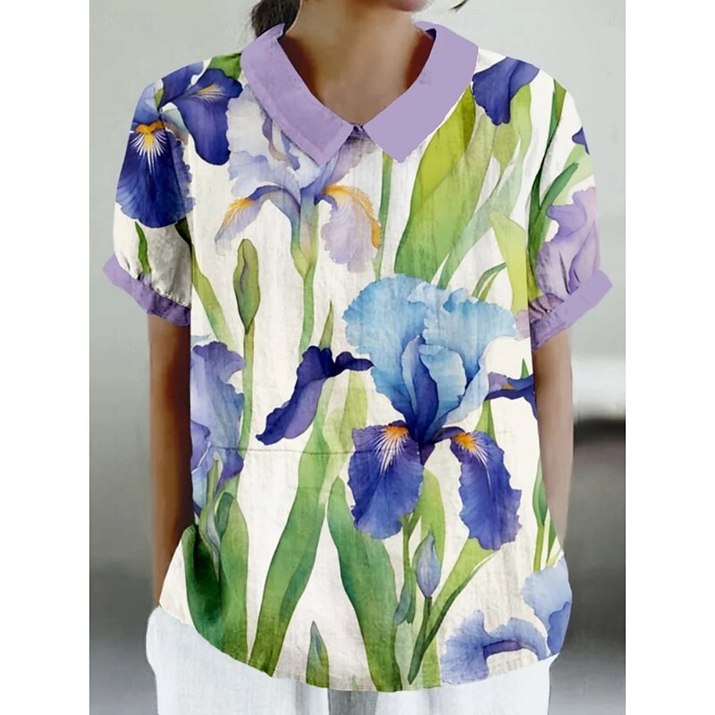 Women's Shirt Floral Daily Casual Short Sleeve Shirt Collar Regular Tops Daily Holiday Buttons Print Red Purple Summer Spring2