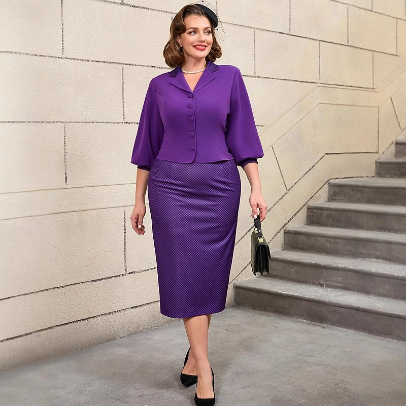 Retro Vintage 1950s 1960s Midi Two Pieces Set Pencil Skirt Peplum Top Plus Size Fancy Dress Women's Formal Office / Career Party & Evening Adults' Dress Spring & Summer3