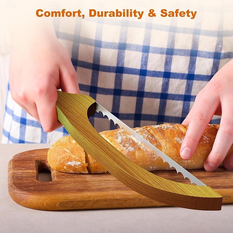 Bread Knife for Homemade Bread Walnut Bow Bread Cutter with Ultra-Sharp Serrated Stainless Steel Blade, Sourdough Bread Knife for Bagels, Baguettes, and Rustic Loaves - Walnut Color2