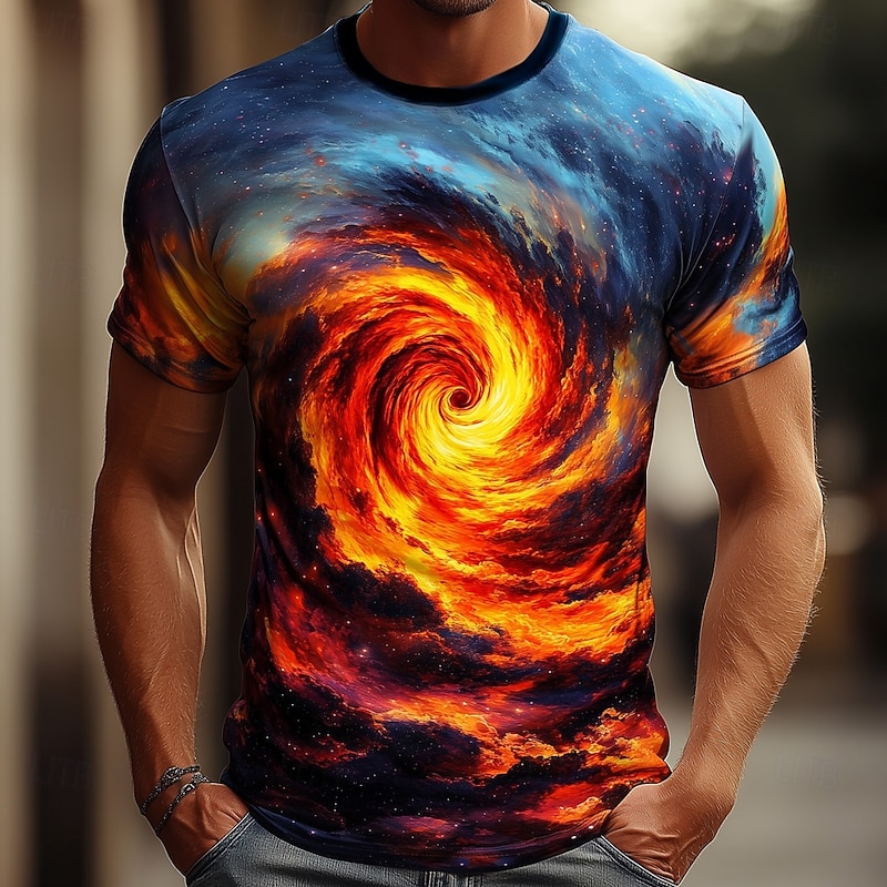 Men's Optical Illusion Universe 3D T Shirt Short Sleeve T shirt 3D Print Crew Neck Shirt Fashion Exaggerated Daily Party Street Casual Blue 3# Blue 2# Blue 1# Summer Spring All Seasons Clothing