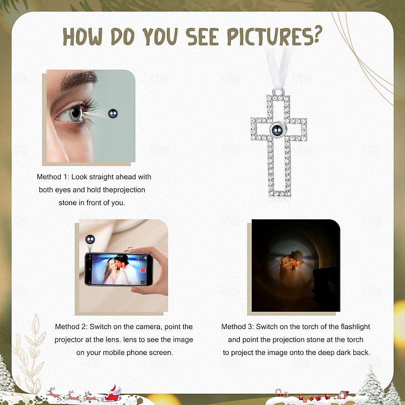 Personalized Christmas Photo Cross Projection Ornament Custom Picture Memorial Gift Charm Xmas Tree Hanging Decor, Christmas Gift for Her/Him/Family2