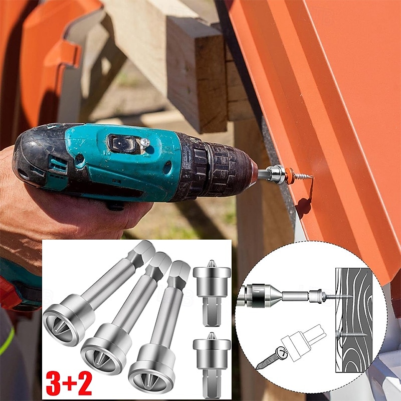5 Pcs Positioning Screwdriver Bits Set Anti-Slip PH2 Drywall Screw Setter Hex Shank Screwdriver Bits Screw Positioning Bit Batch Head (50mm 25mm)
