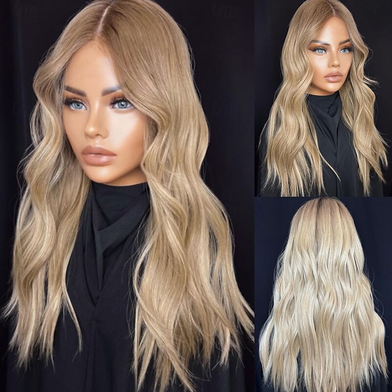 Remy Human Hair 5x5 Closure 13x4 Lace Front Wig Middle Part Brazilian Hair Wavy Blonde Multi-color Wig 130% 150% Density Ombre Hair Highlighted / Balayage Hair Natural Hairline 100% Virgin Glueless2