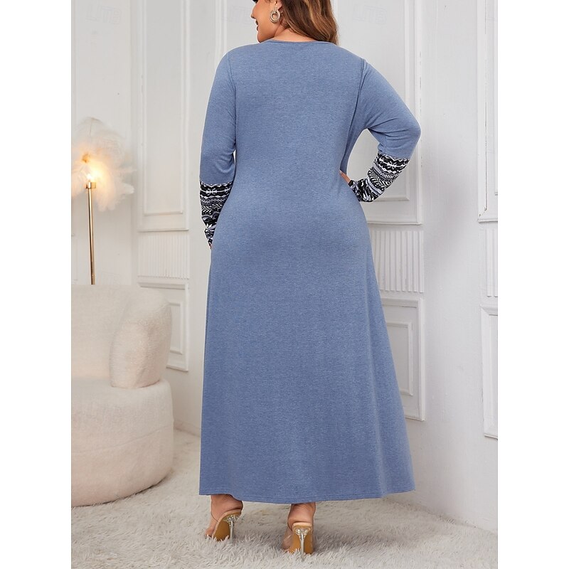 Women's Plus Size Casual Dress Floral Crew Neck Long Sleeve Spring Fall Elegant Fashion Modern Casual Maxi long Dress Daily Holiday Dress2