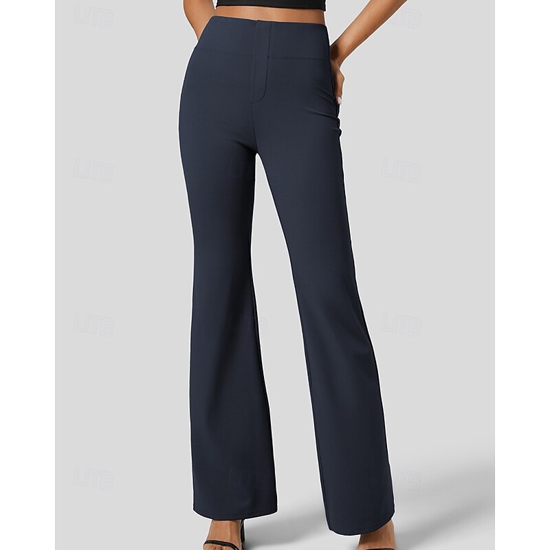 Women's Wide Leg Bell Bottom Slacks Streetwear Casual Full Length Natural Plain Pocket Elastic Waist Comfy Outdoor Vacation Holiday Dark-Gray Black Army Green Dark Blue Fall Regular Fit4