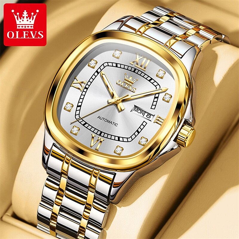 The New Olevs Square Dial Men'S Business Watch Waterproof Luminous Calendar Day Display Fully Automatic Mechanical Watch Fashionable Casual And High-End Men'S Sports Wristwatch