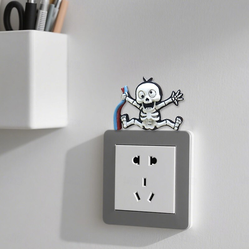 Halloween Skeleton Shock Wall Sticker, Resin Light Switch Wall Decal, Creative Warning Sign for Home Decor, Spooky Wall Art for Halloween Party Decoration