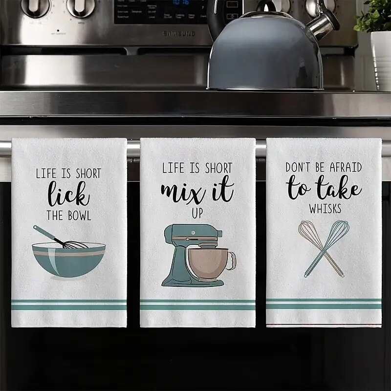 4-Piece Creative Printed Kitchen Towels Set, Dish Drying Cloths for Cooking, Baking, Cleaning, Multipurpose Tea Towels, Kitchen Supplies and Room Decoration2