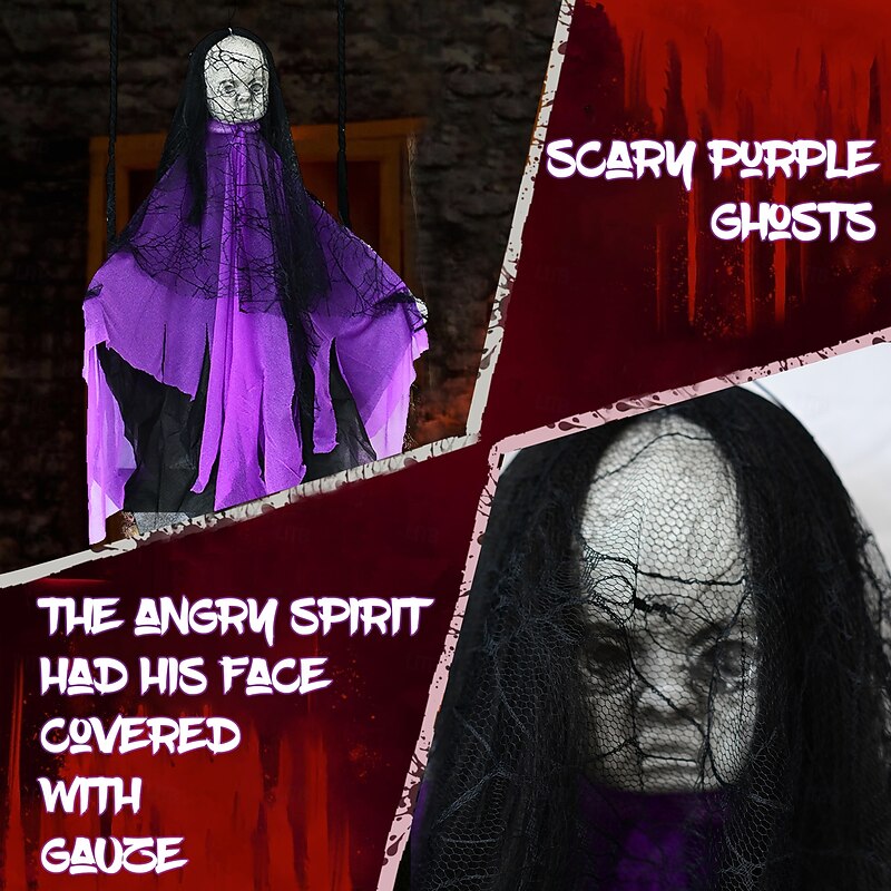 Hanging Ghost Decoration Creepy Lace Fabric Pendant for Halloween Bar and Decor for Parties Lightweight and Scary Design2