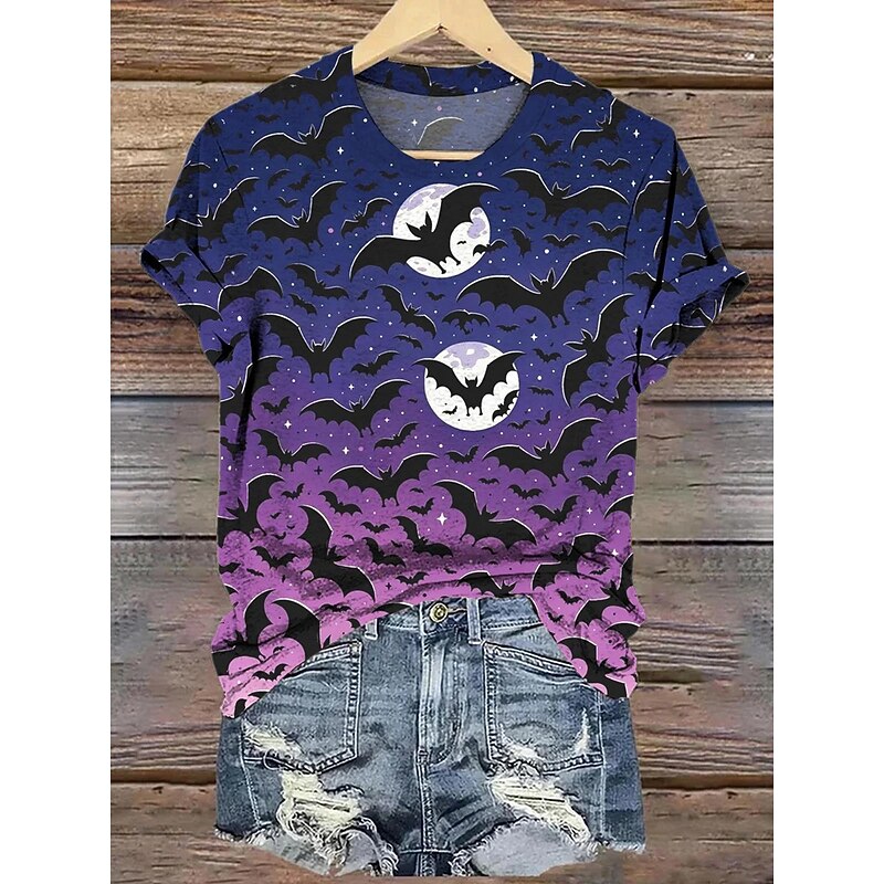 Halloween Women's T Shirt Graphic Animal Cow Vintage Stylish Classic Short Sleeve Crew Neck Round Neck Regular Tops Daily Print Black Purple Fuchsia Summer Spring Fall2