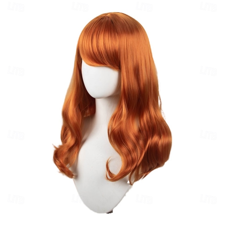 Cosplay Full Headpiece Orange Big Curly Long Wavy Hair Scooby Doo Daphne Anime Wig4