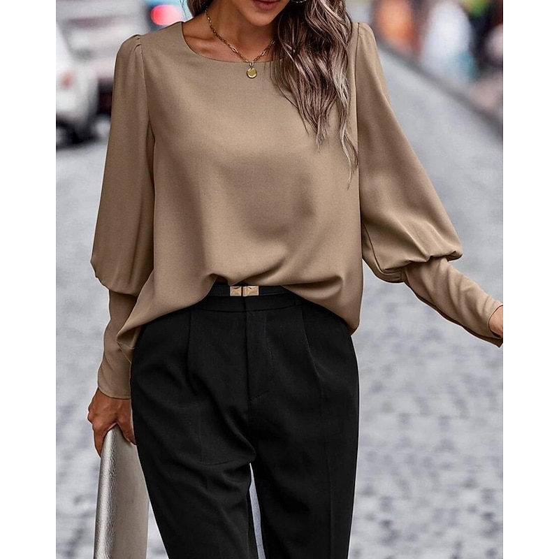 Women's Shirt Texture Blouse Plain Daily Stylish Basic Long Sleeve Crew Neck Regular Tops Work Daily Holiday Buttons Black Army Green Brown Spring Fall3