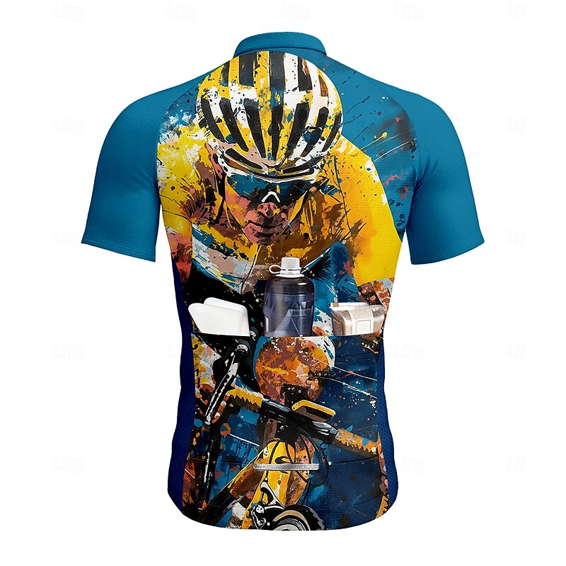 Men's Cycling Jersey Graphic Geometric Short Sleeve Bike Jersey Top with 3 Rear Pockets UV Resistant Quick Dry Front Zipper Reflective Strips Sports Blue Clothing Apparel2