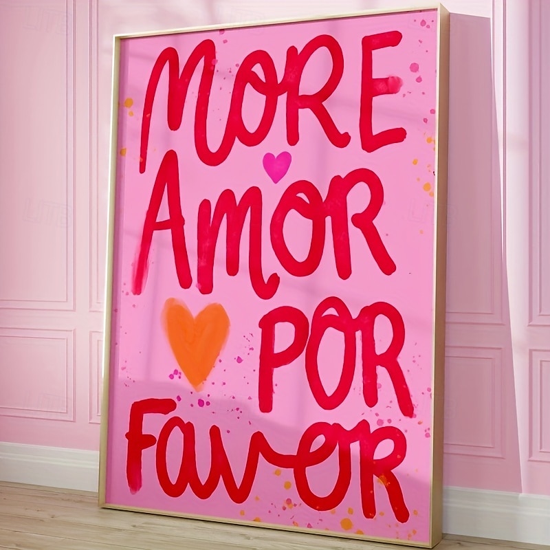 1pcs More Amor Por Favor Wall Art Bright Stylish And Modern Pink Canvas Poster with Love Quotes Decorative Poster for Home Bedroom4