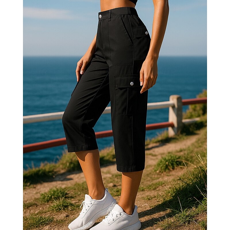 Women's Sweatpants Jogging Pants Cargo Capri Pants Pockets Straight Leg High Waist Bottoms Athleisure Gym Workout Micro Elasticity Breathable Hiking Workout Athletic Loose Fit Sportswear Activewear2