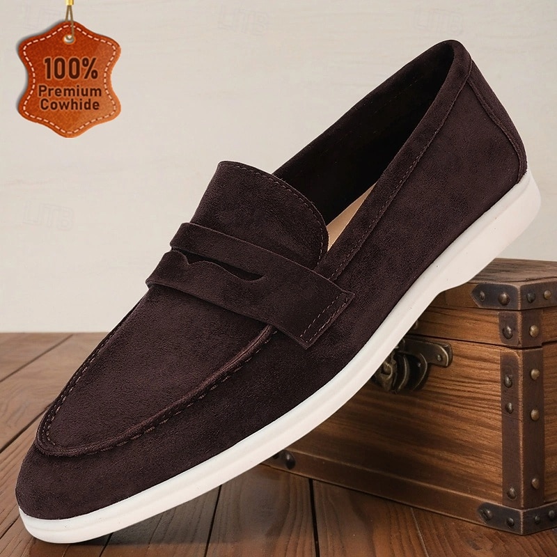 Men's Premium Leather Suede Moccasin Loafers with Classic Design for Casual Wear, Relaxed Weekend and Leisure Activities