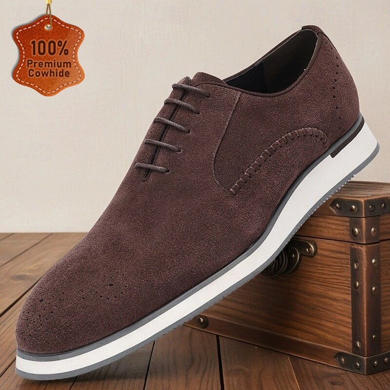 Men's Brown Leather Lace-up Sneakers with Perforated Detailing, Premium Cowhide, Versatile and Comfortable for Office Wear, Casual Wear and Weekend Adventures