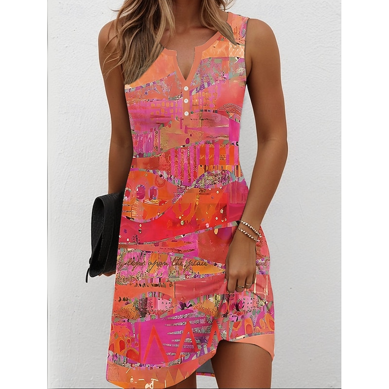 Women's Mini Dress Sundress Shift Dress Off The Shoulder Dress Vacation Casual Beach Party Daily Holiday Regular Fit Ombre Graphic Geometric Sleeveless V Neck Yellow Red Blue Orange Summer Spring2