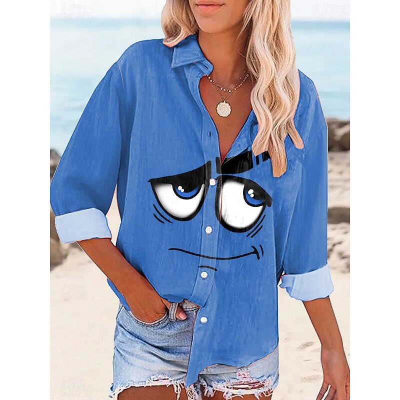 Women's Shirt Button Down Tunic Shirt Collar Long Sleeve Graphic 3D Daily Stylish Casual Regular Tops Work Daily Holiday s Print Blue Purple Orange Green Spring Fall2