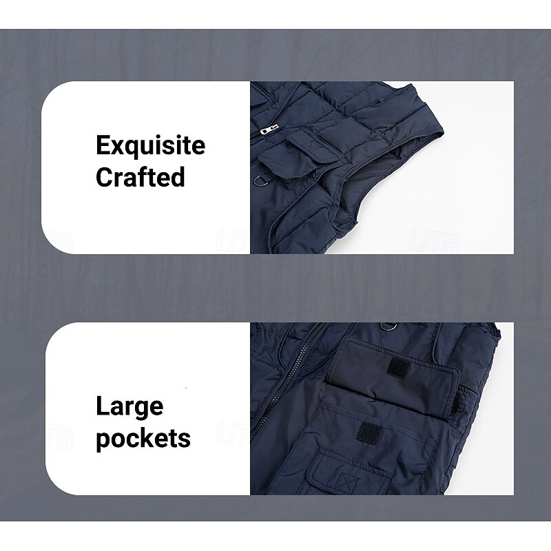 Men's Outdoor Vest Padded Tactical Jacket Sports Outdoor Casual Fishing Camping & Hiking Active Casual Spring Fall Multi Pocket Multi Layer Polyester Tactical Zipper Navy Blue Army Green Vest3