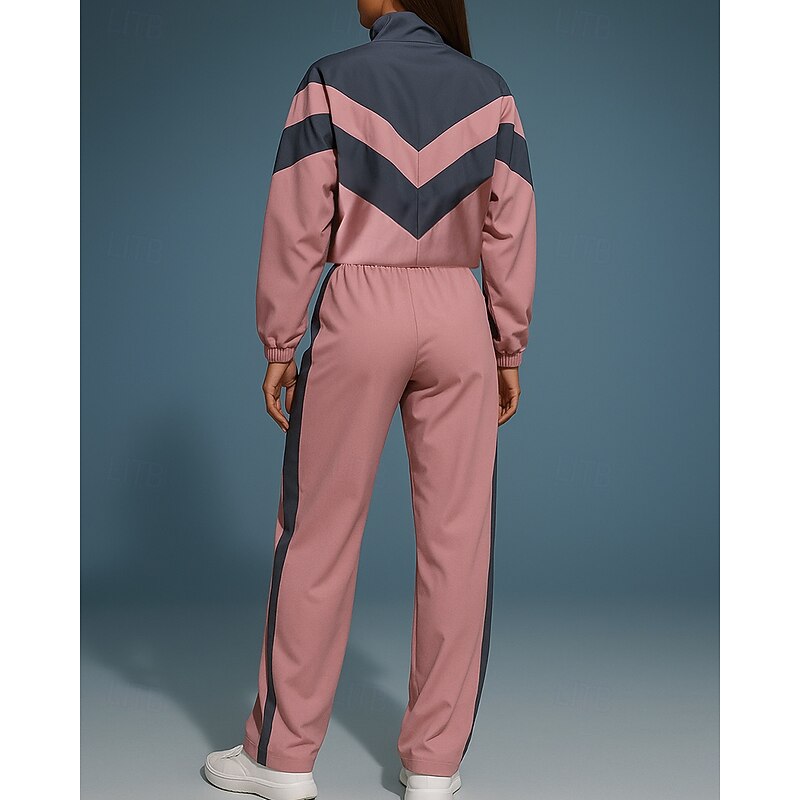 Women's Tracksuit Sweatpants Pullover Sweatshirt Full Zip Color Block Clothing Suit Spring Black Pink Gym Outdoor Running High Waist Windproof Lightweight Long Sleeve Sport Activewear Micro-elastic2