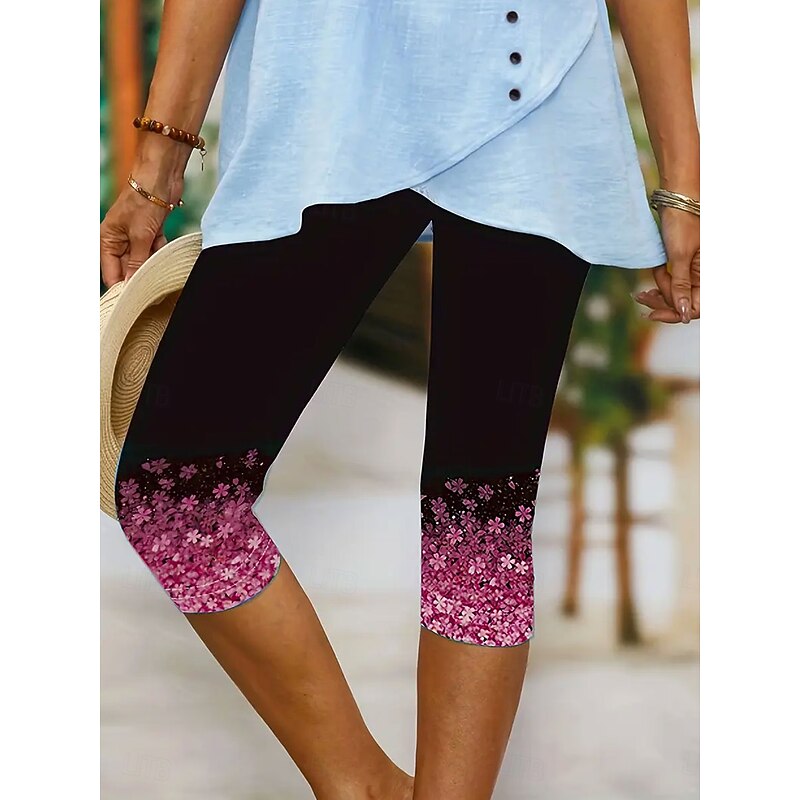 Women's Leggings Vacation Vintage Ethnic Style Capris High Waist Floral Graphic Comfy Quick Dry Breathability Stretchy Outdoor Vacation Causal Pink Blue Purple Green Summer Spring Skinny4