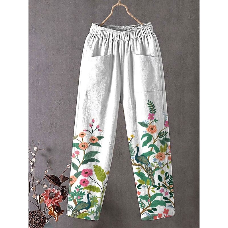 Women's Chinos Baggy Pants Straight Vacation Vintage Fashion Full Length High Waist Graphic Animal Printing Soft Breathable Inelastic Formal Vacation Street White Pink Red Green Summer Spring Loose3