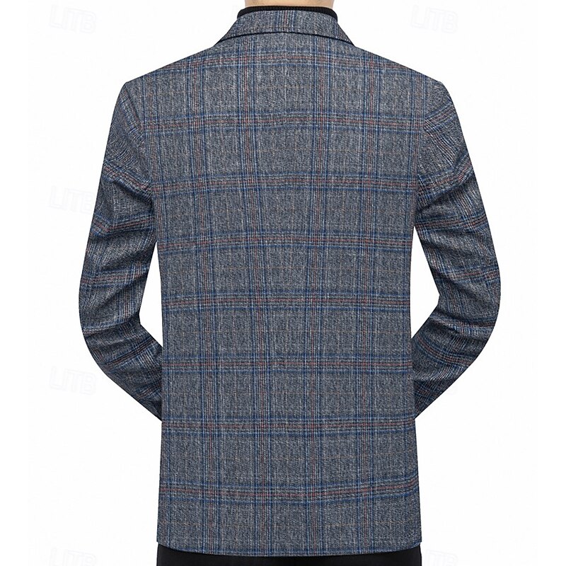 Men's Blazer Jacket School Work Office / Career Elegant Daily Spring Fall Polyester Plaid / Check Classic No-Iron Single Breasted Two-button Blazer Yellow Gray3
