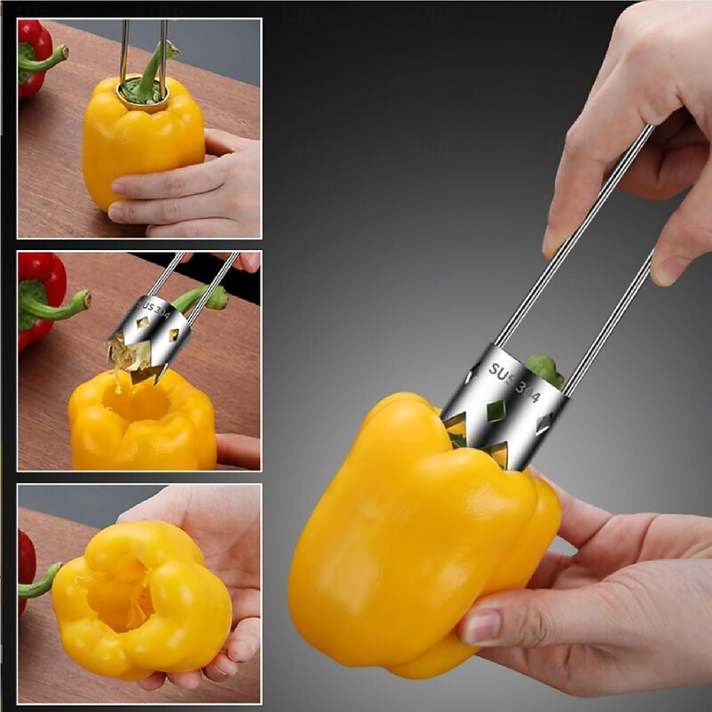 Fruit and Vegetable Corer Tool, Stainless Steel Fruite, Apple Core Remover with Ergonomic Handle, Red Bell Pepper Corer Tool for Vegetables Fruit Kitchen Gadget4