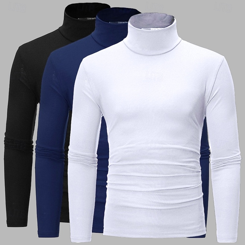 3 Pack Men's T Shirt Turtleneck shirt Long Sleeve Shirt Long Sleeve Rolled collar Fall Fall & Winter Plain Lightweight Basic Classic 3-Piece Outdoor Casual Sports white black blue Top Tee for Men2