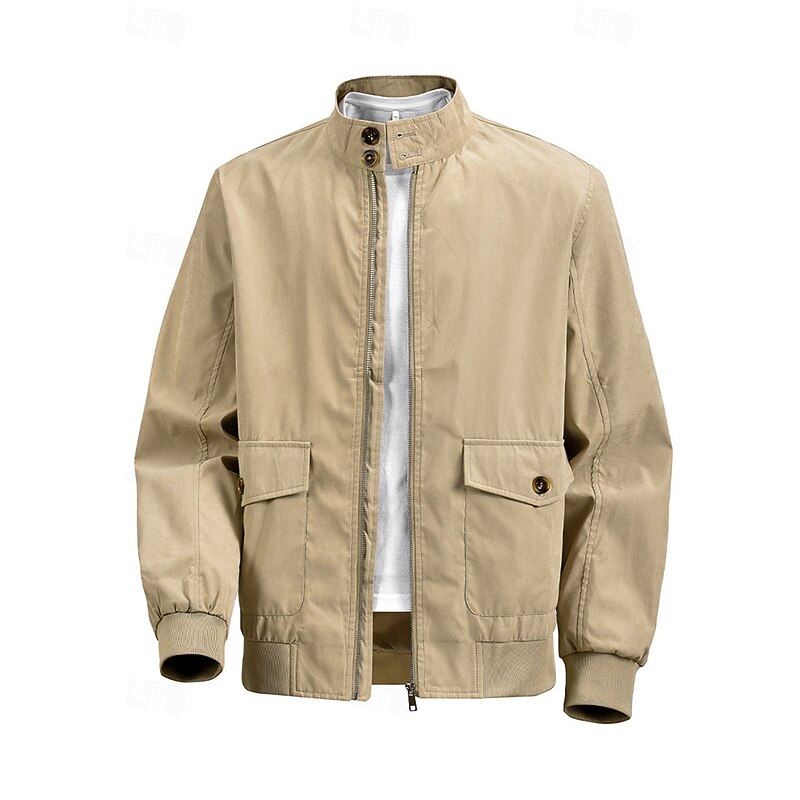 Men Trucker Jacket Outdoor Jacket Sport Coat Hiking Jacket Outdoor Casual Zip Up Spring Fall Solid Color Minimalist Casual Stand Collar Regular Brown Khaki Jacket4