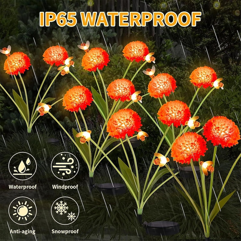 6 Solar Landscape Lights Honeycomb Flower Field Insertion Lights Grass Swinging Bees Courtyard Garden Decoration Solar Lawn Lights  1PC3