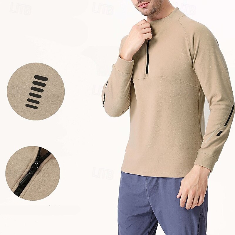 Men's Fleece Sweatshirt Quarter Zip Sweatshirt Long Sleeve Crew Neck Top Outdoor Thermal Warm Winter Polyester Dark Grey Black Blue Tennis Golf Running