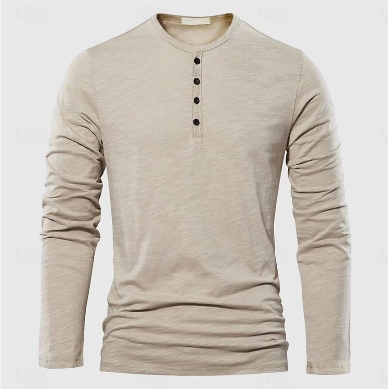 Men's Henley Shirt Tee Top Bamboo T-shirt Long Sleeve Plain Solid Fashion Designer Basic Button Up Henley Vacation Street Casual Spring &  Fall Black White Burgundy Henley T-Shirt2